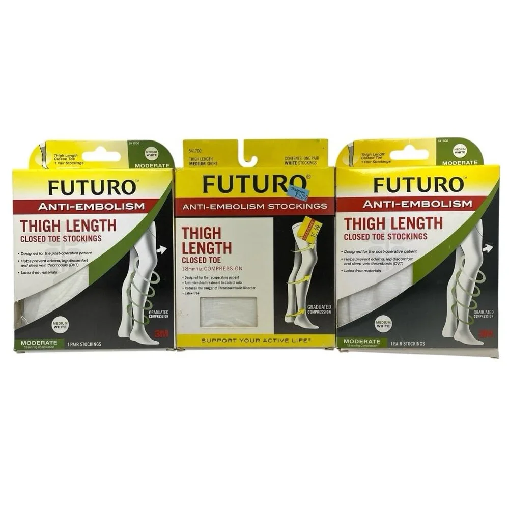Futuro Anti-Embolism Stockings Unisex M Short White Thigh Length 541700 Lot Of 3